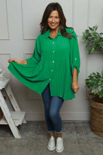 Jennifer Pleated Shirt Emerald Emerald - Jennifer Pleated Shirt Emerald