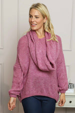 Baylin Scarf Knitted Jumper Pink Pink - Baylin Scarf Knitted Jumper Pink