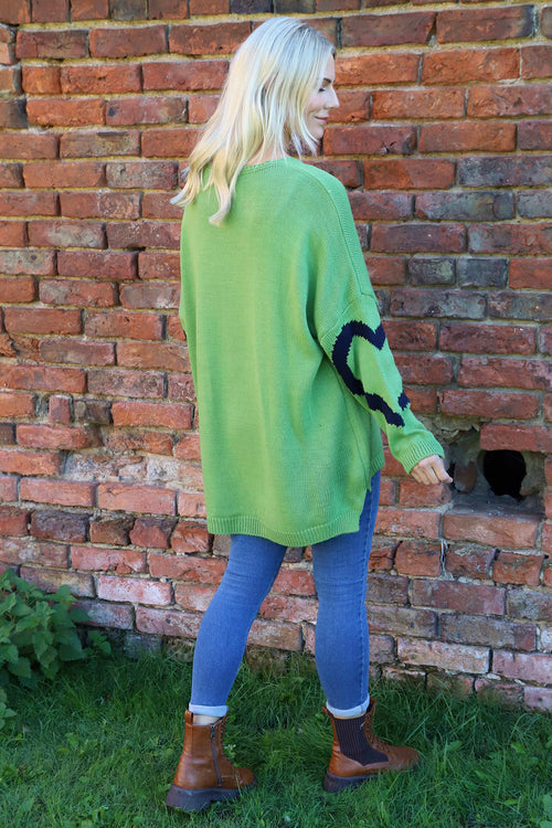 Roxanna Heart Knitted Jumper Green - Image 4