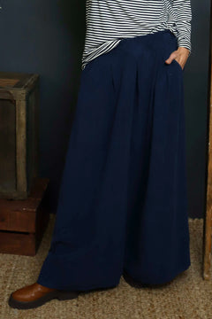 Trish Wide Leg Needlecord Trousers Navy