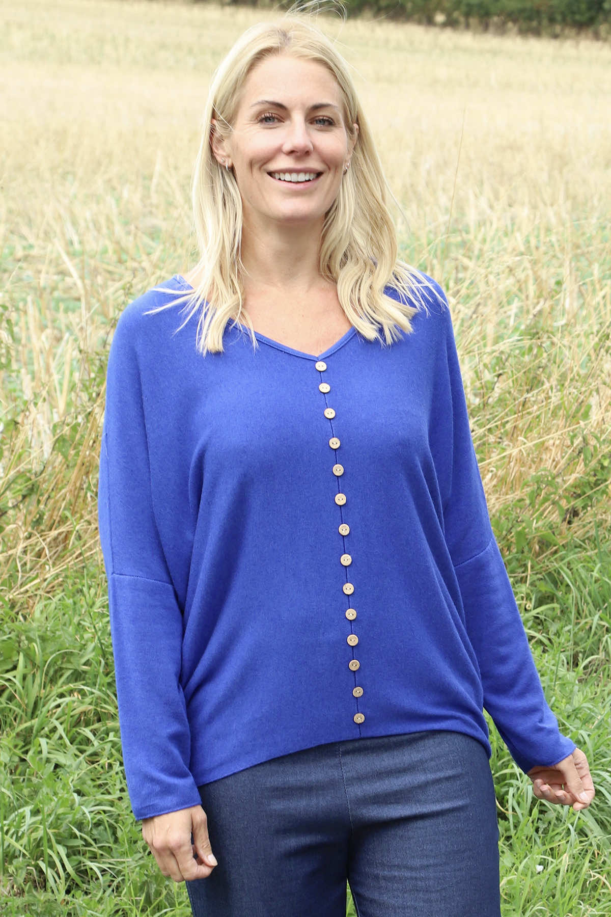 Blythe Button Detail Top Cobalt