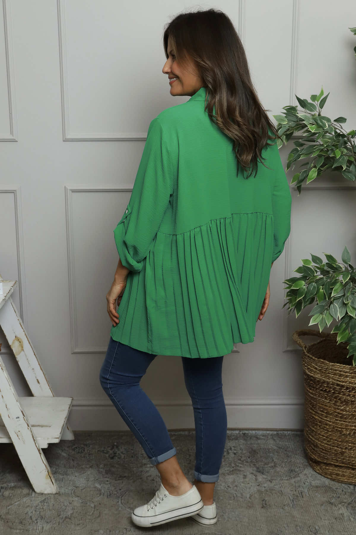 Jennifer Pleated Shirt Emerald