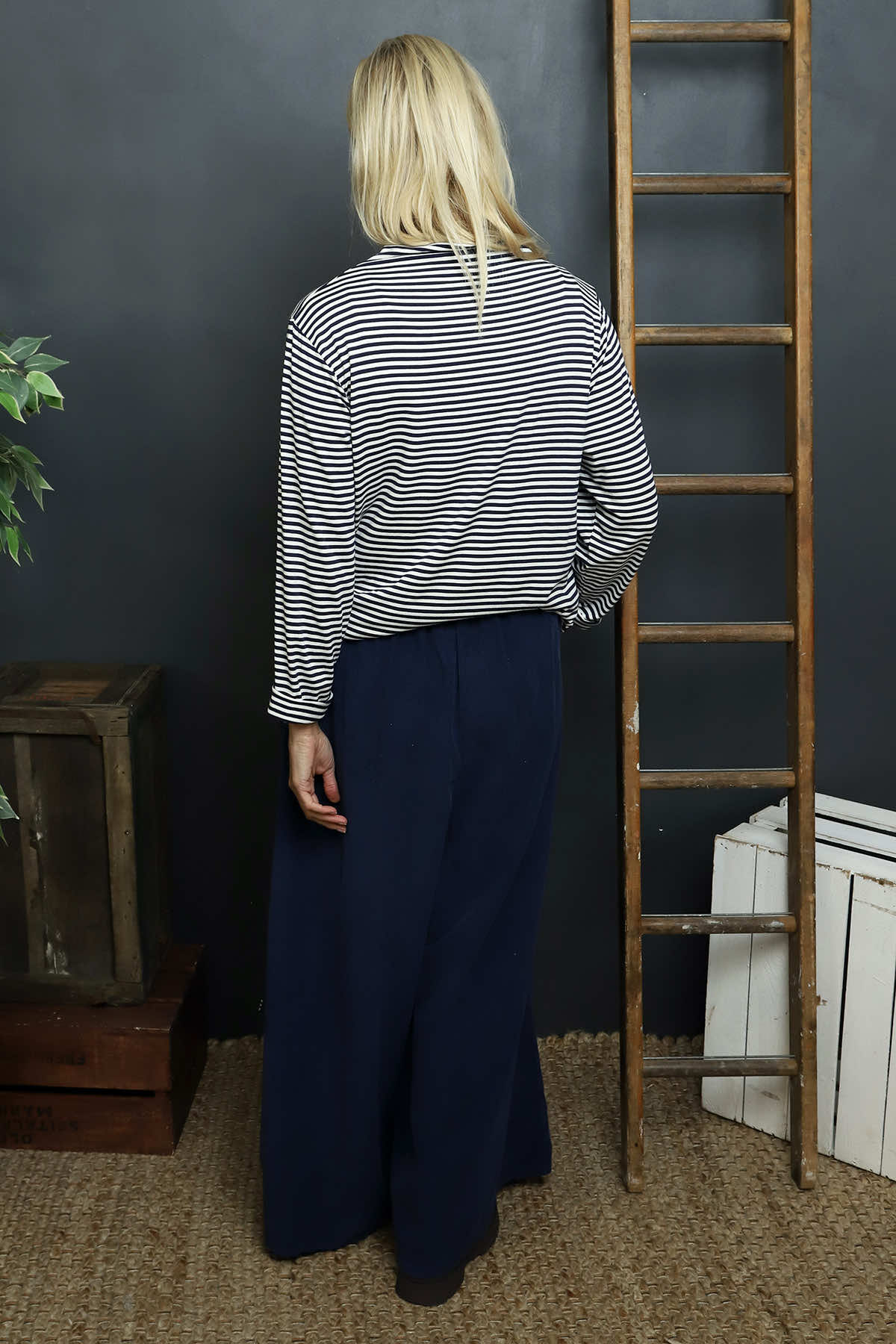 Trish Wide Leg Needlecord Trousers Navy