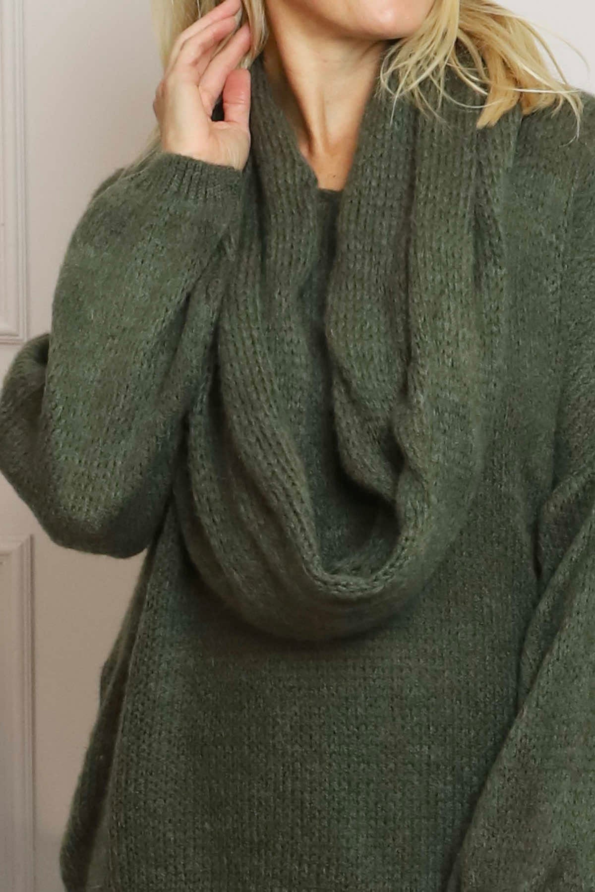 Baylin Scarf Knitted Jumper Khaki