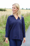 Audrey Collared Linen Top Navy
