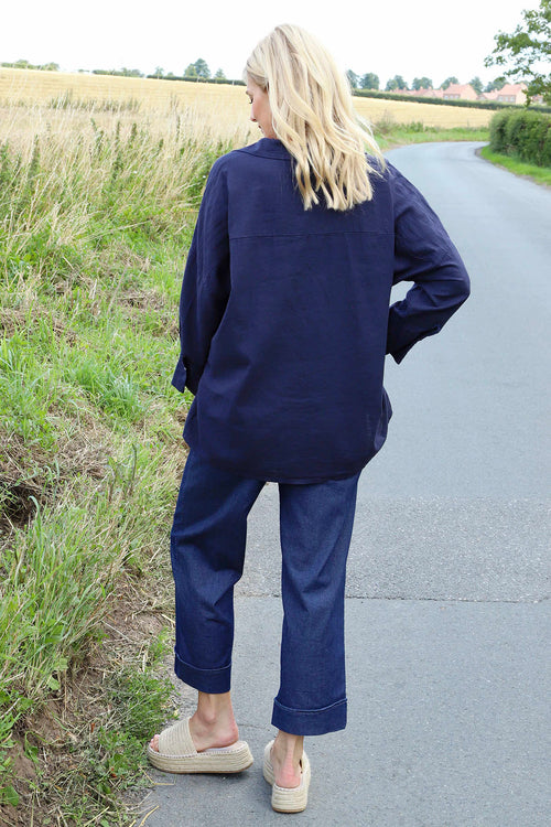 Audrey Collared Linen Top Navy - Image 4