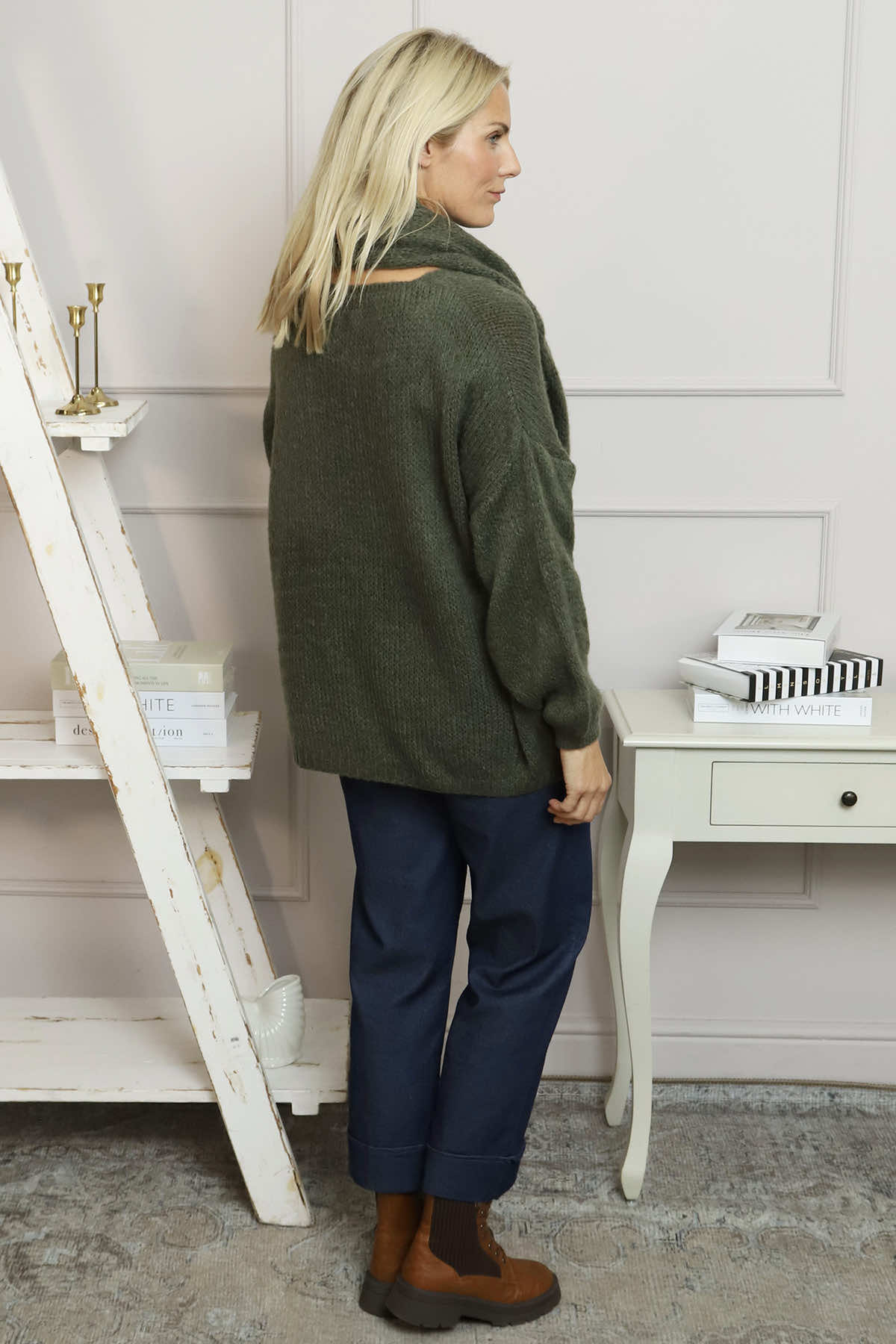 Baylin Scarf Knitted Jumper Khaki