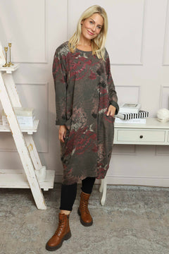 Owena Print Cotton Dress Charcoal