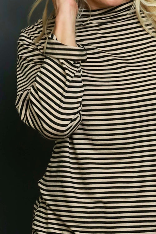 Lyssa Cowl Neck Stripe Top Stone - Image 3