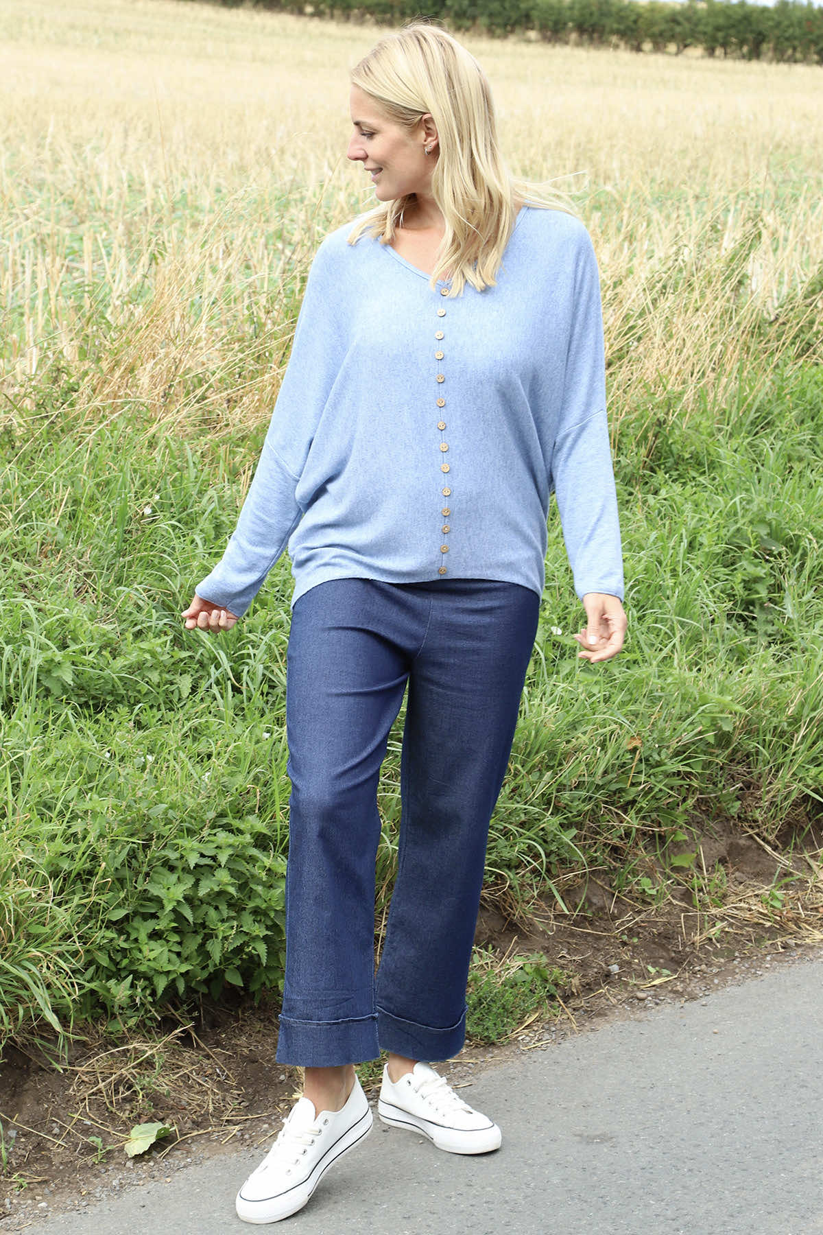 Blythe Button Detail Top Blue