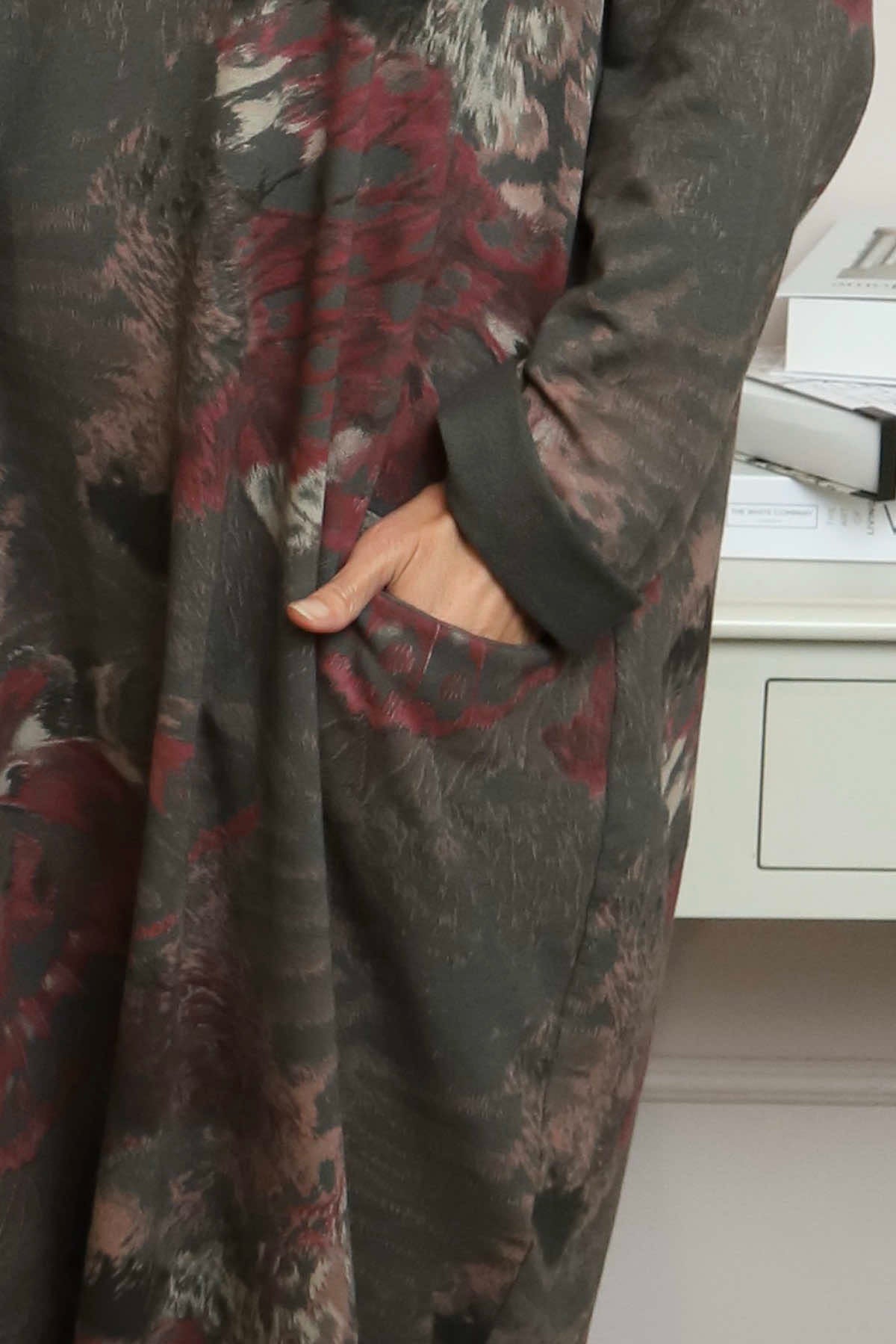 Owena Print Cotton Dress Charcoal