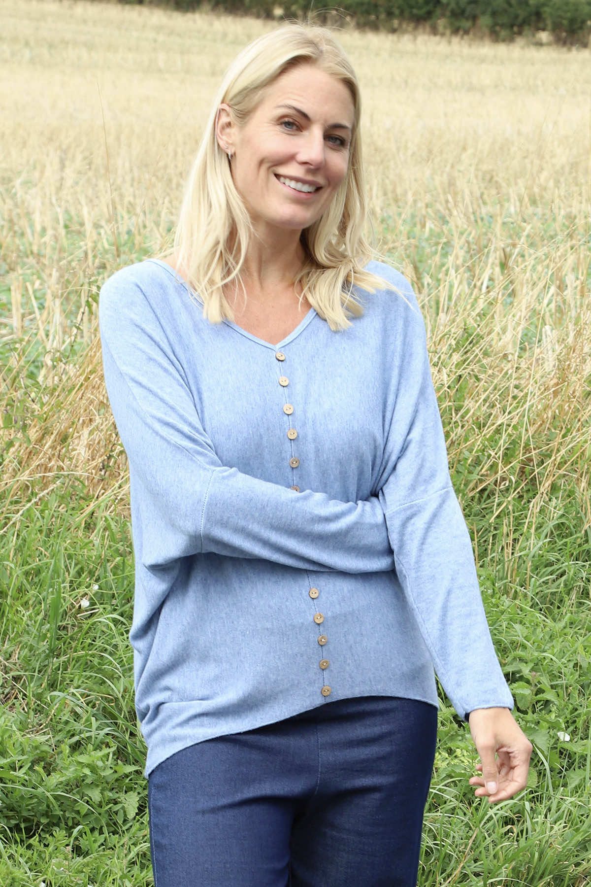 Blythe Button Detail Top Blue