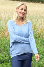 Blythe Button Detail Top Blue Blue - Blythe Button Detail Top Blue