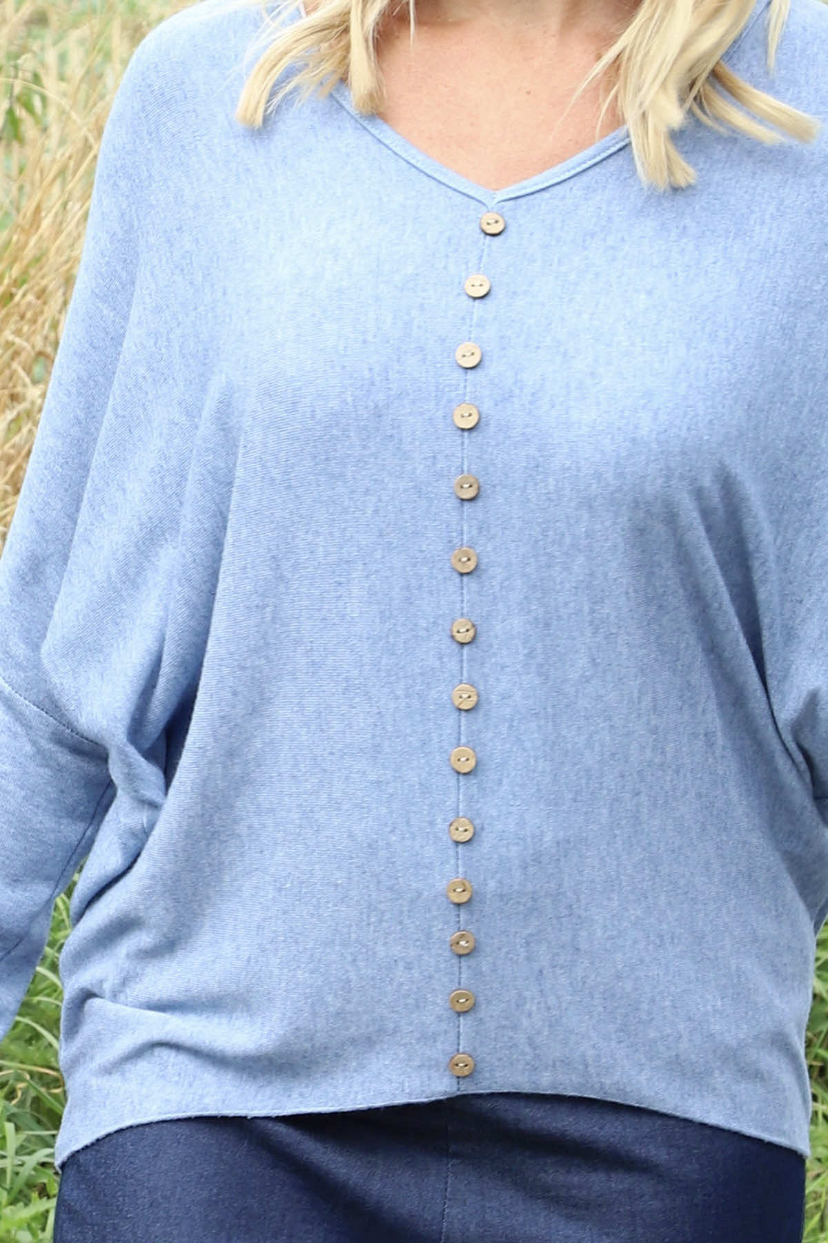 Blythe Button Detail Top Blue