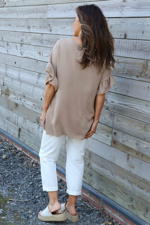 Neola Frill Sleeve Top Camel - Image 4