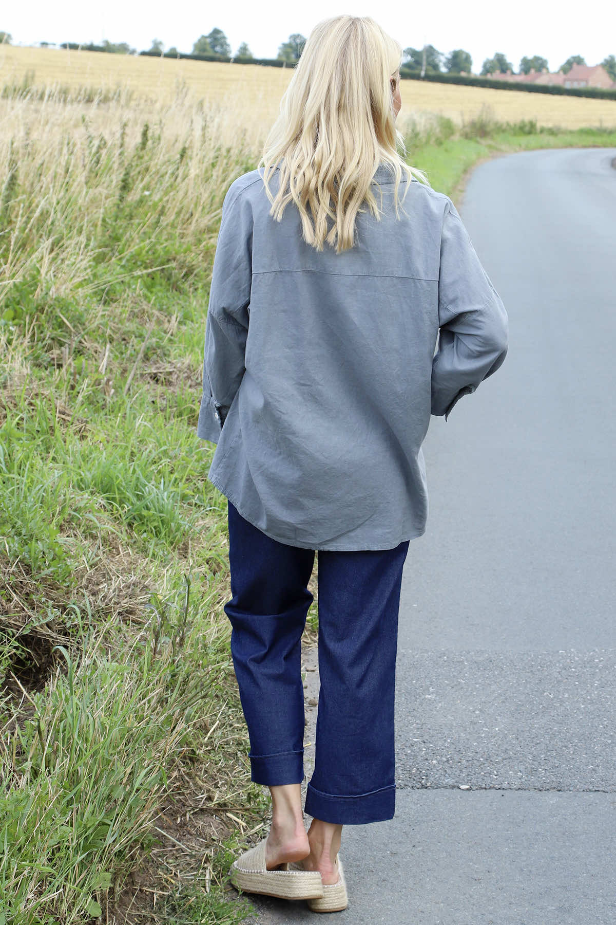 Audrey Collared Linen Top Mid Grey