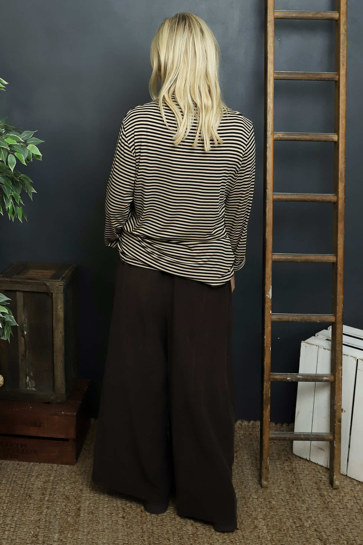 Lyssa Cowl Neck Stripe Top Stone