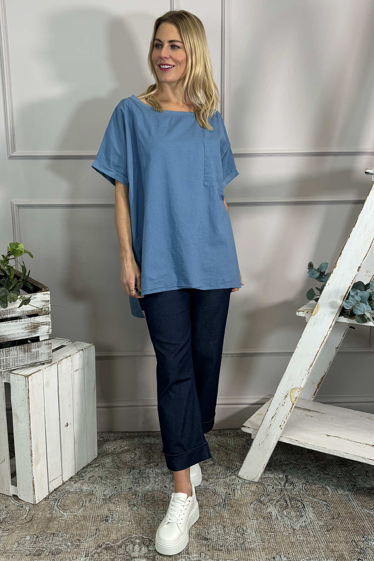 Thekla Linen Top Blue