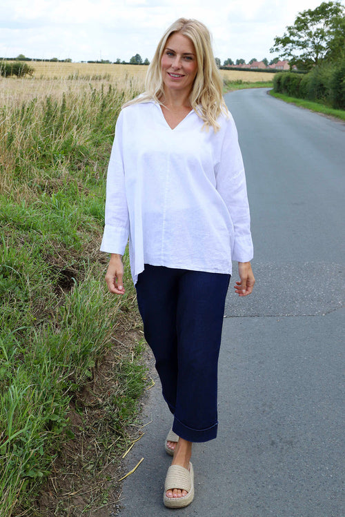 Audrey Collared Linen Top White - Image 2