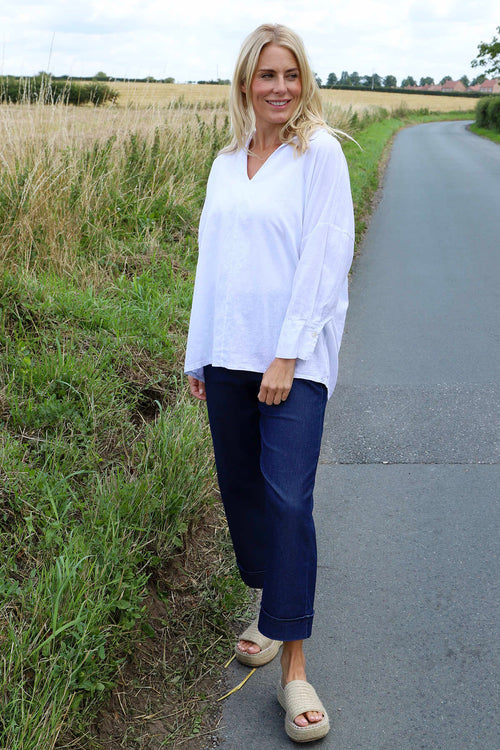 Audrey Collared Linen Top White - Image 3