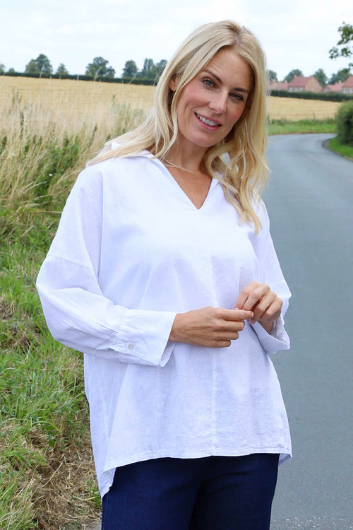 Audrey Collared Linen Top White - Image 1