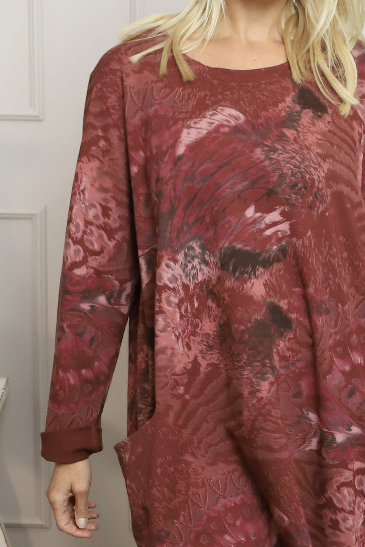 Owena Print Cotton Dress Wine