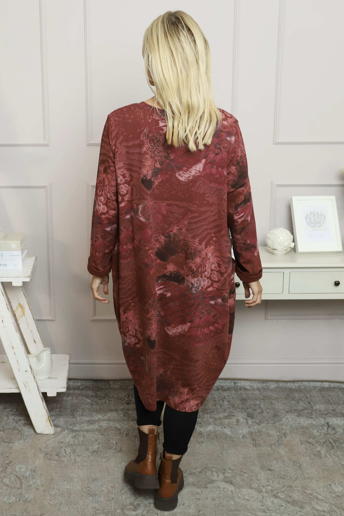 Owena Print Cotton Dress Wine