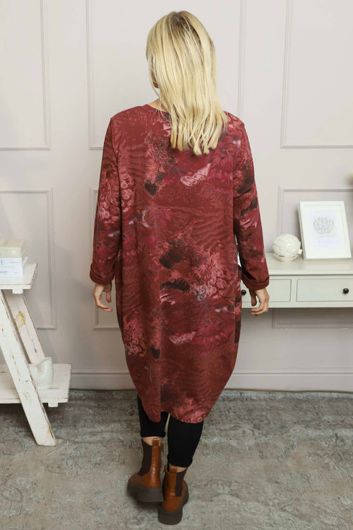 Owena Print Cotton Dress Wine - Image 4