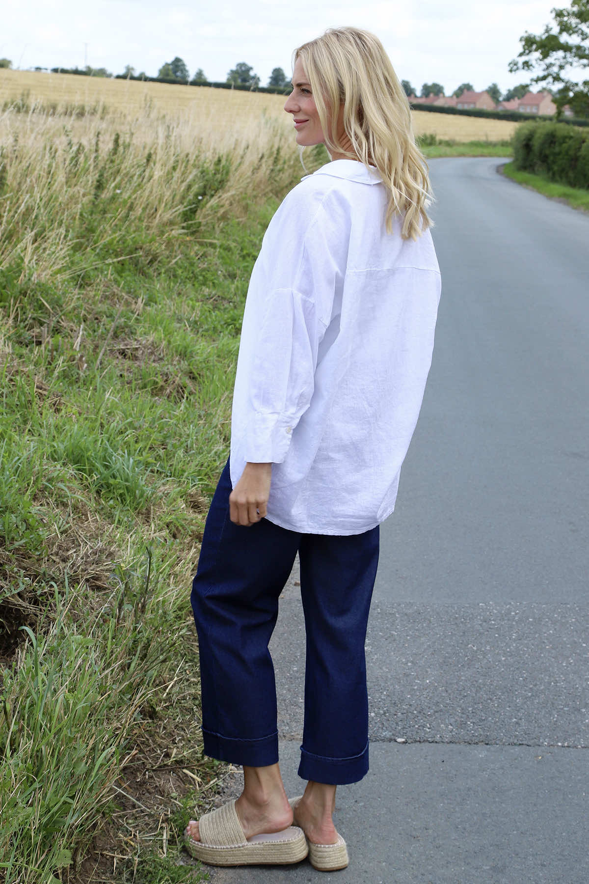 Audrey Collared Linen Top White
