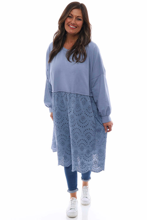 Narella Broderie Anglaise Cotton Tunic Blue - Image 4