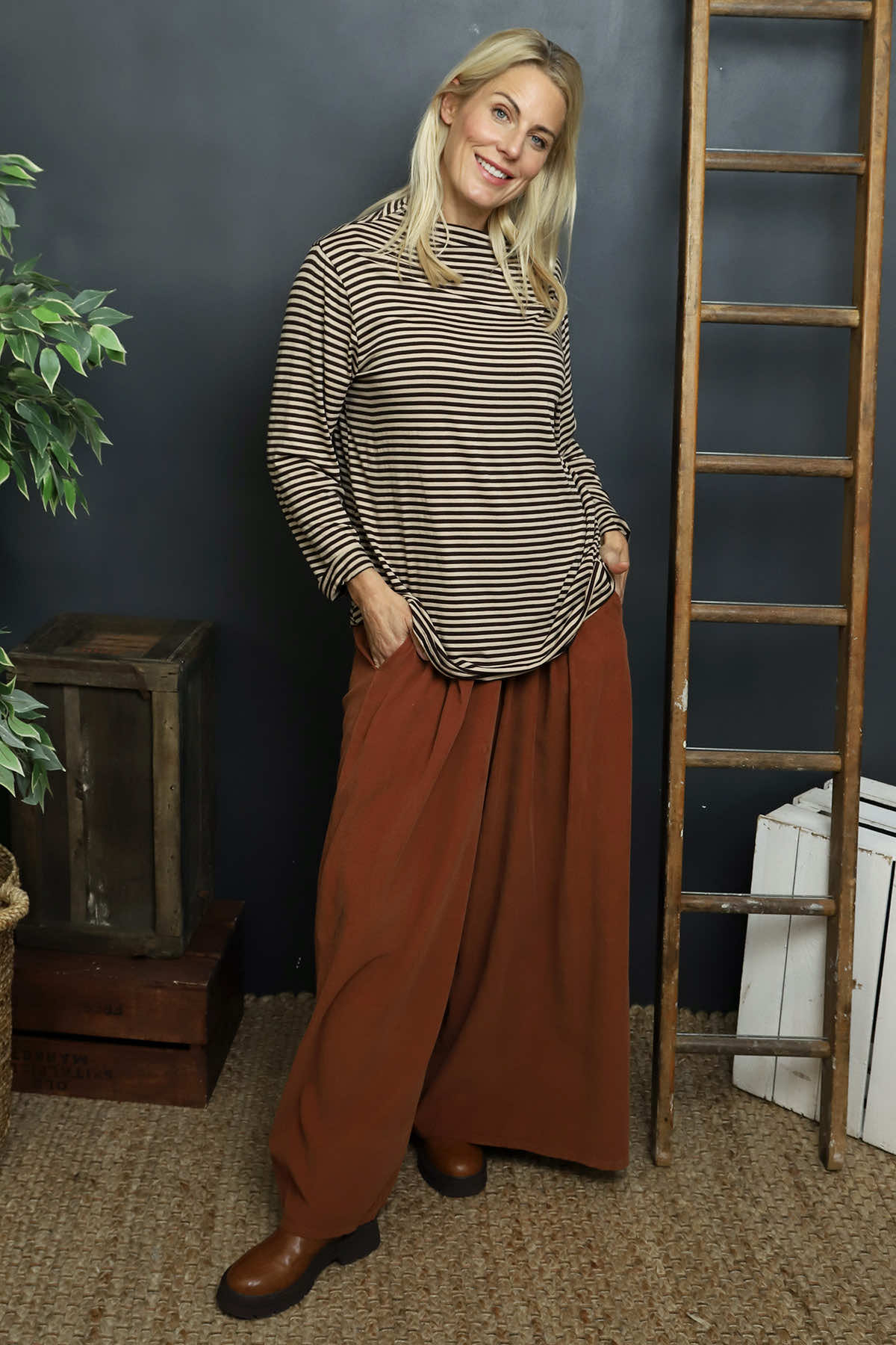 Lyssa Cowl Neck Stripe Top Cocoa