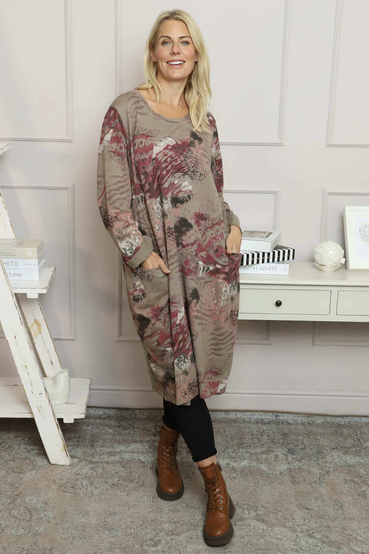 Owena Print Cotton Dress Mocha