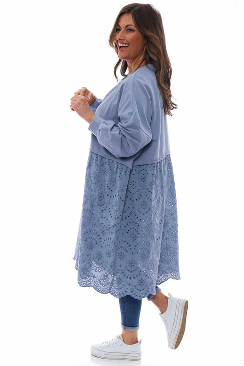Narella Broderie Anglaise Cotton Tunic Blue - Image 5
