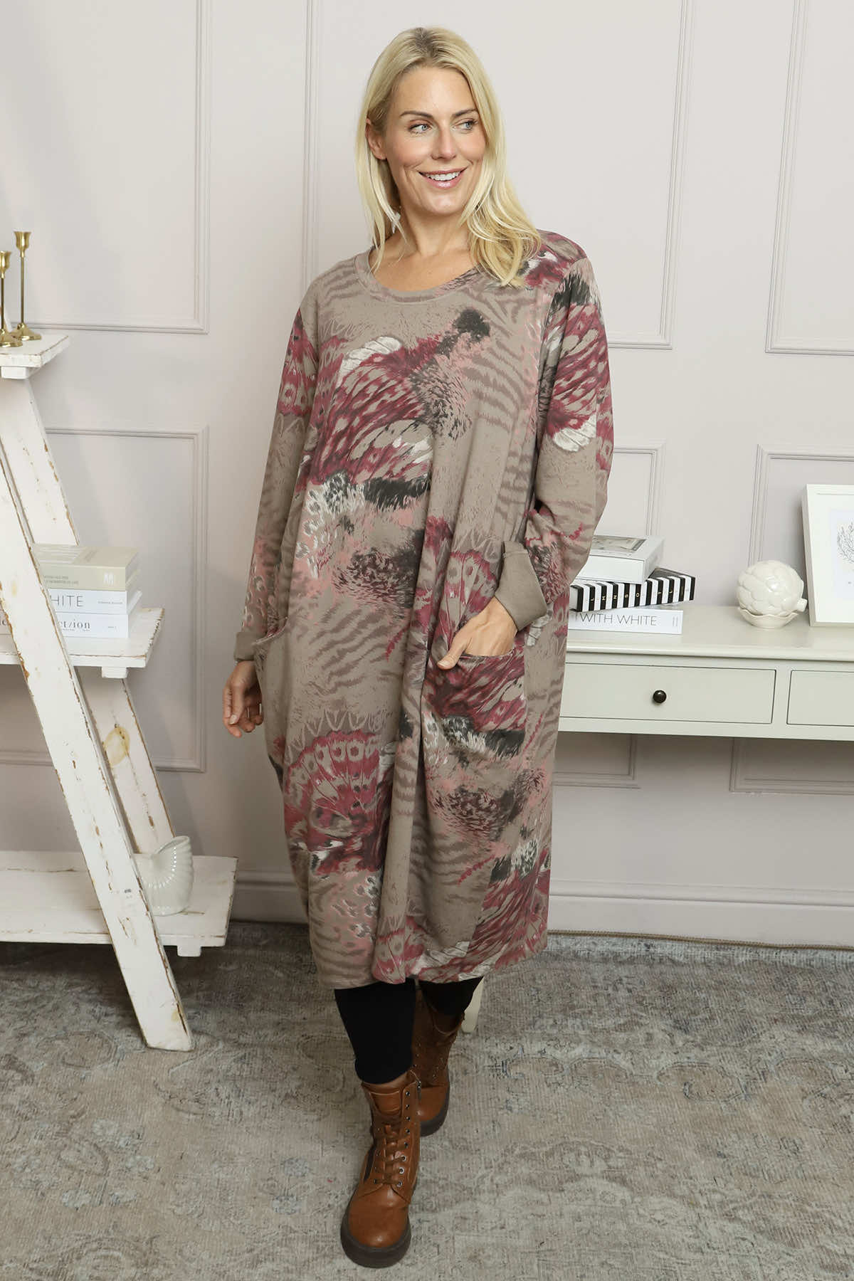 Owena Print Cotton Dress Mocha