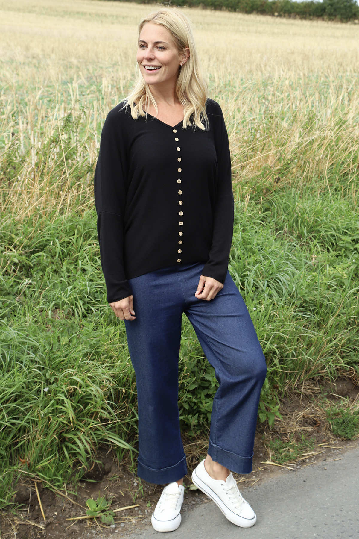 Blythe Button Detail Top Black