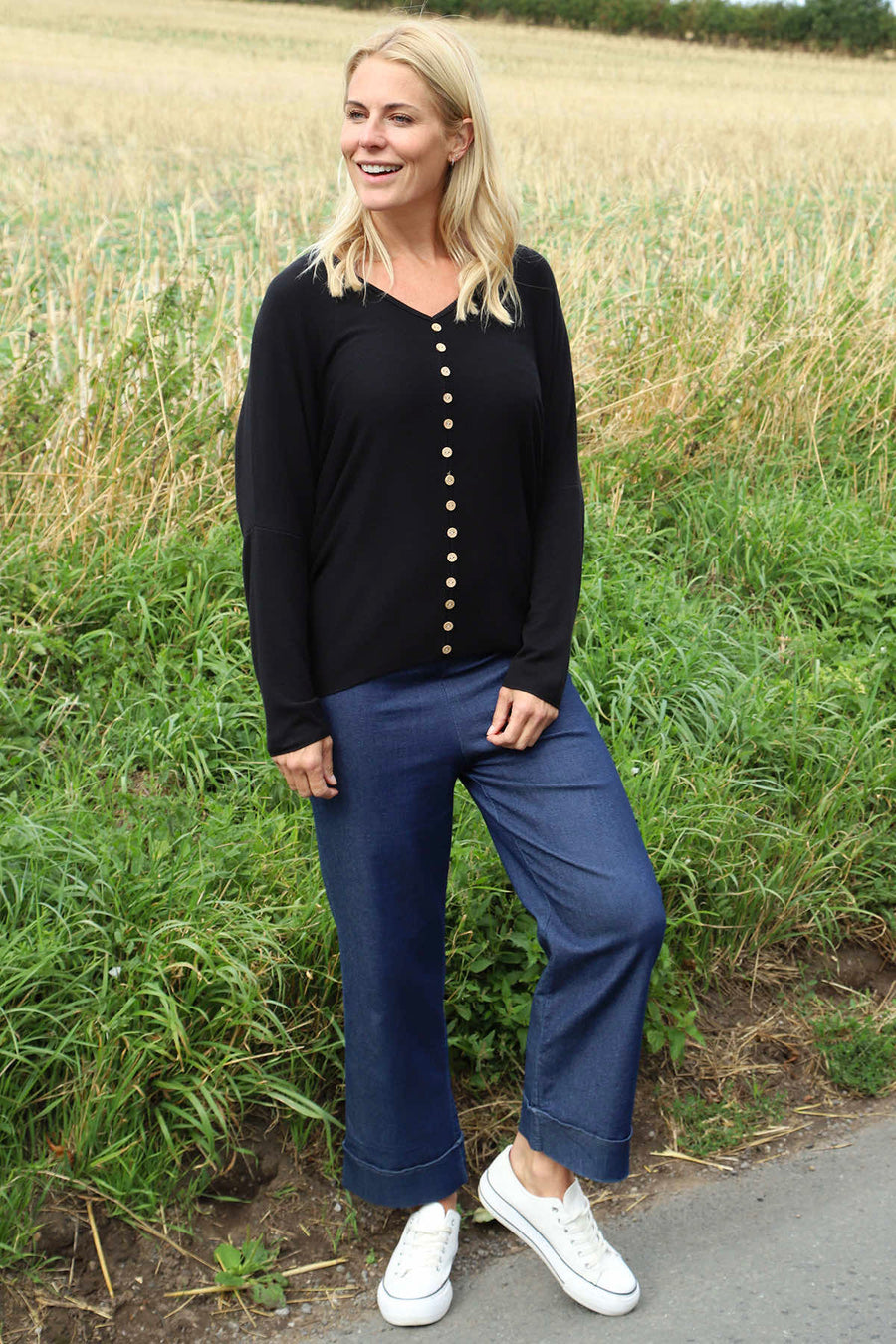 Blythe Button Detail Top Black