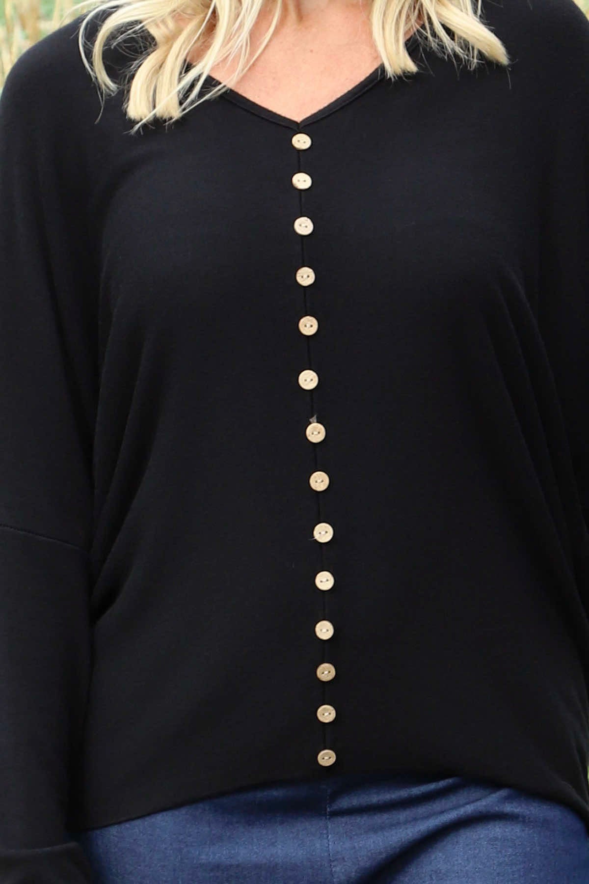 Blythe Button Detail Top Black