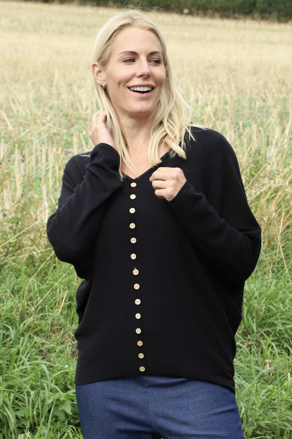 Blythe Button Detail Top Black