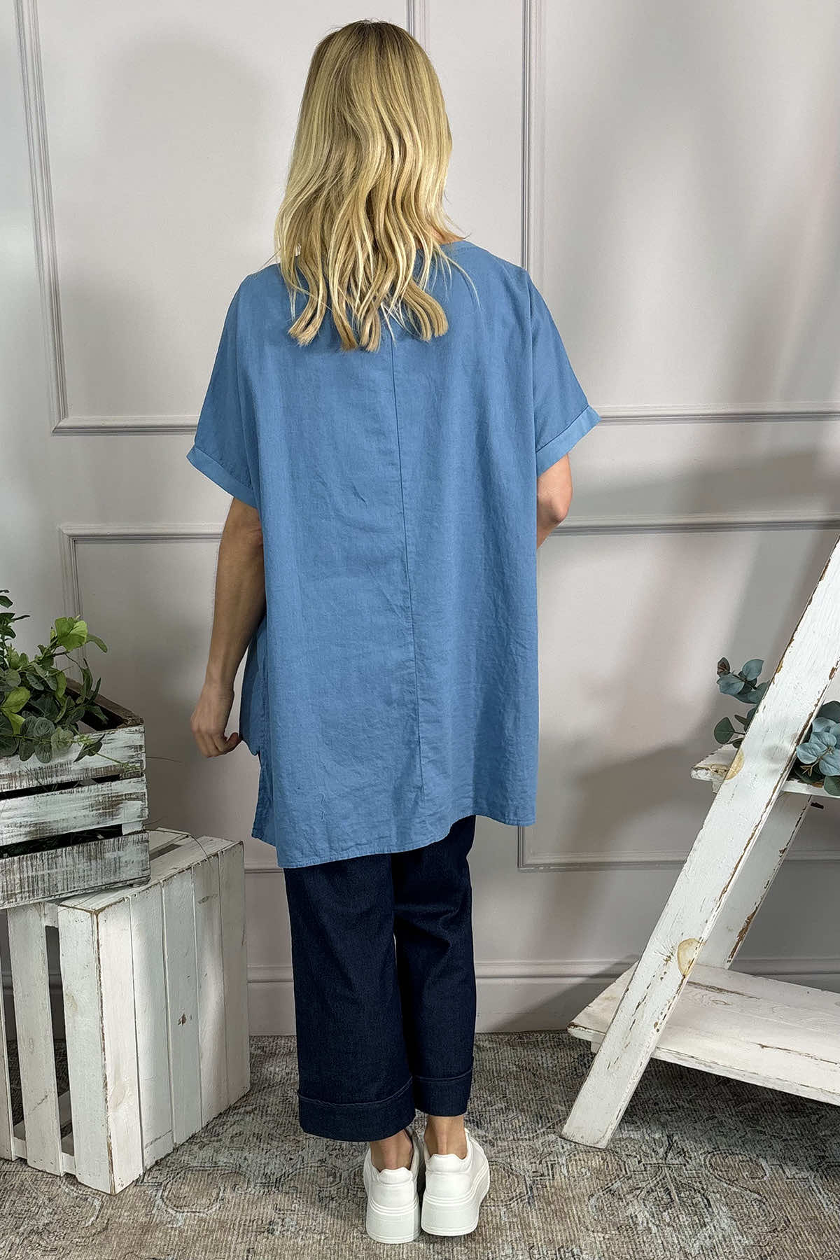 Thekla Linen Top Blue