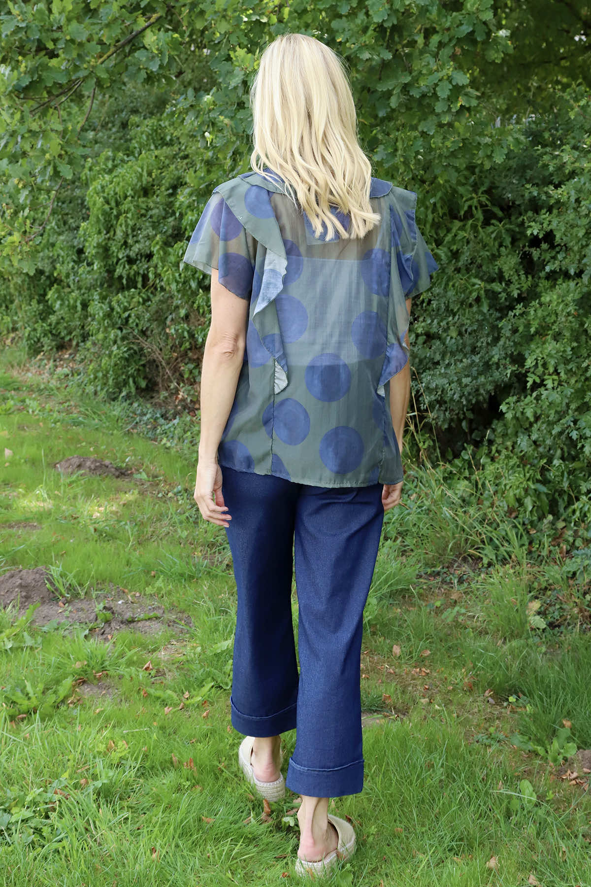 Skye Spot Print Frill Shirt Dark Khaki