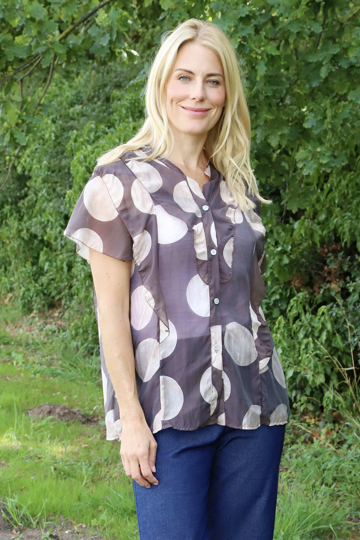 Skye Spot Print Frill Shirt Cocoa