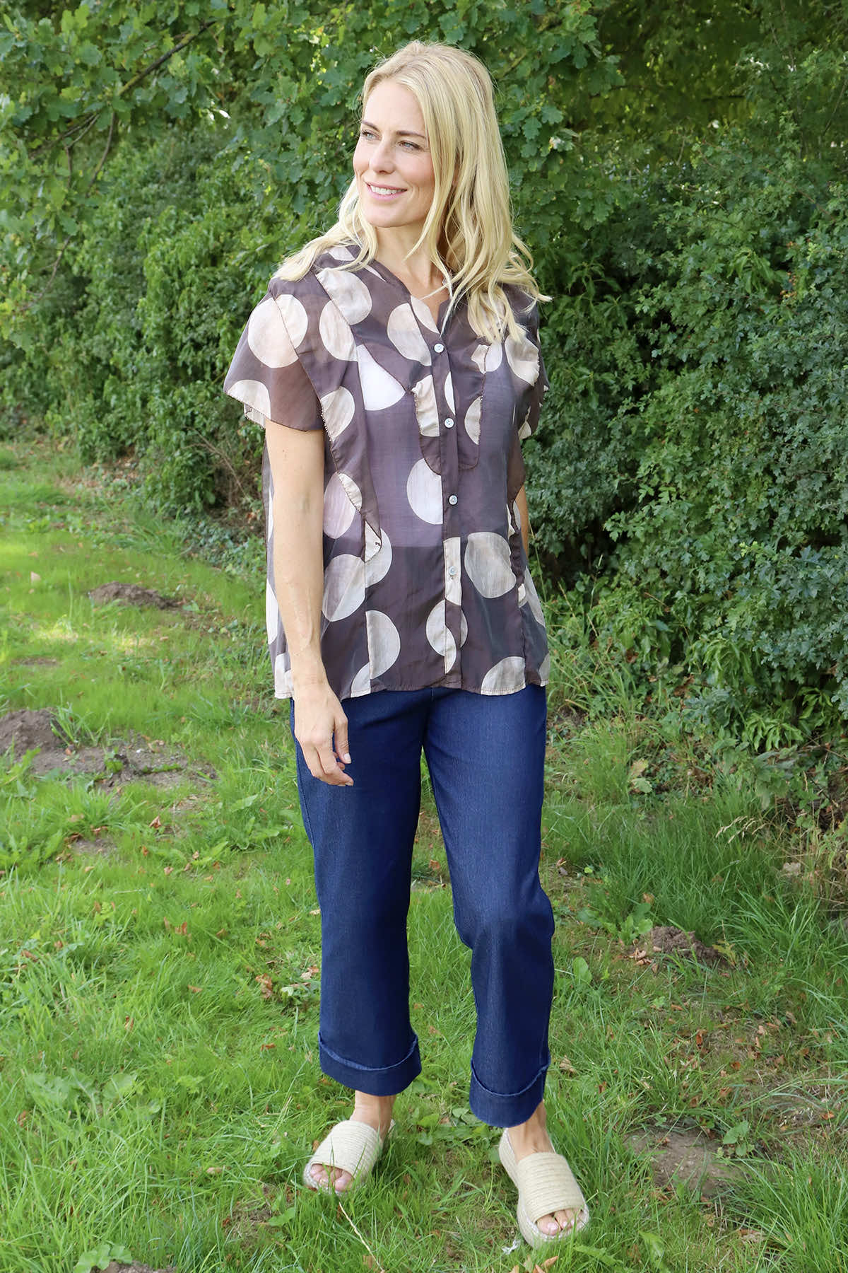 Skye Spot Print Frill Shirt Cocoa