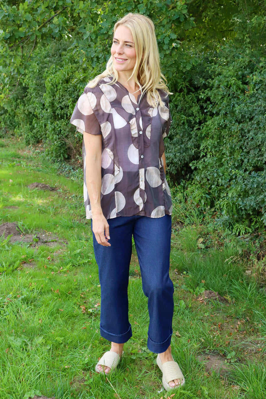 Skye Spot Print Frill Shirt Cocoa