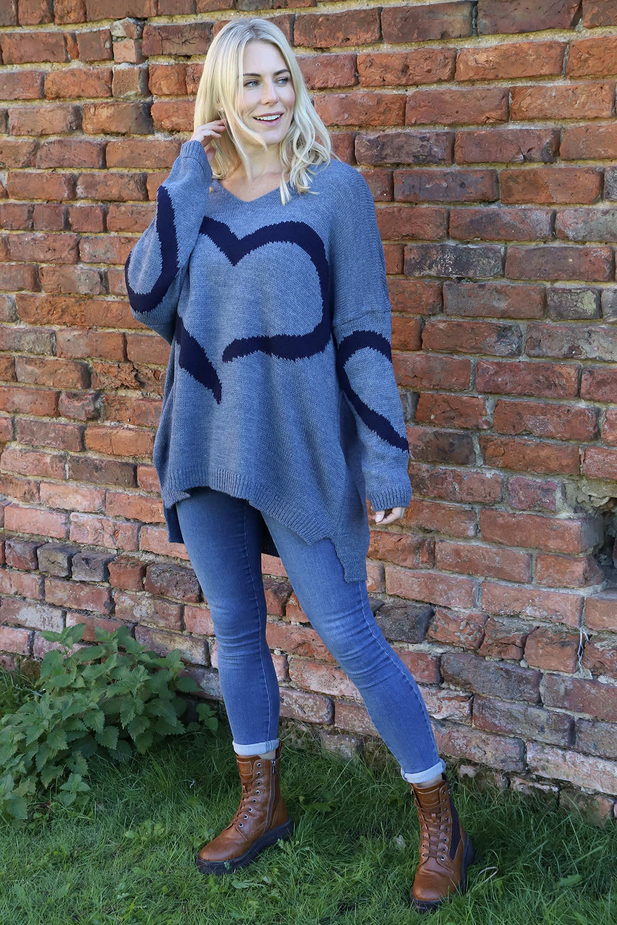 Roxanna Heart Knitted Jumper Blue