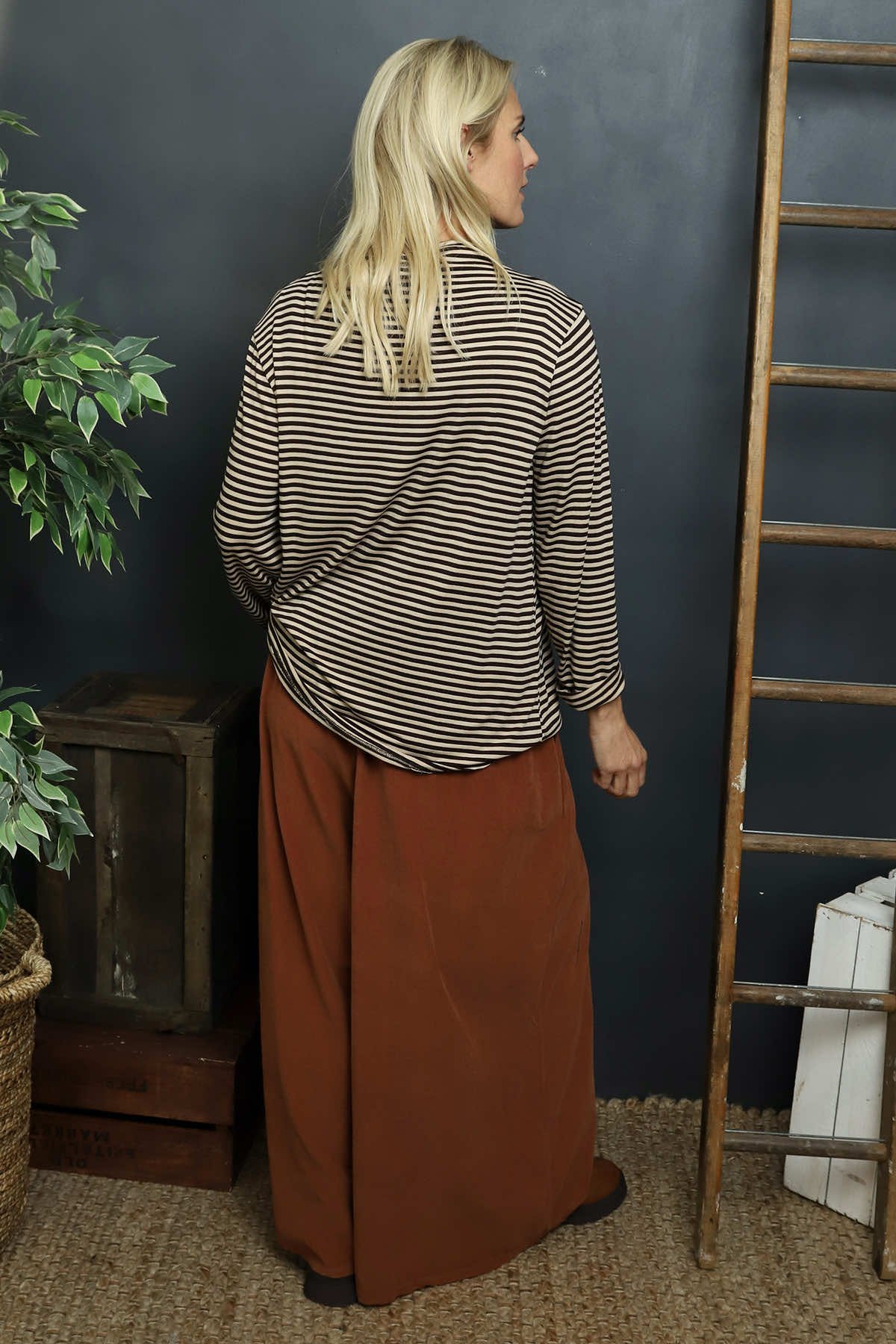 Lyssa Cowl Neck Stripe Top Cocoa