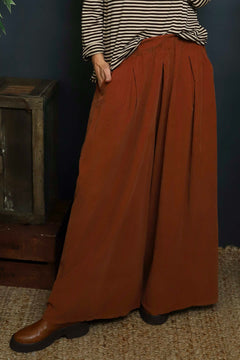 Trish Wide Leg Needlecord Trousers Burnt Orange