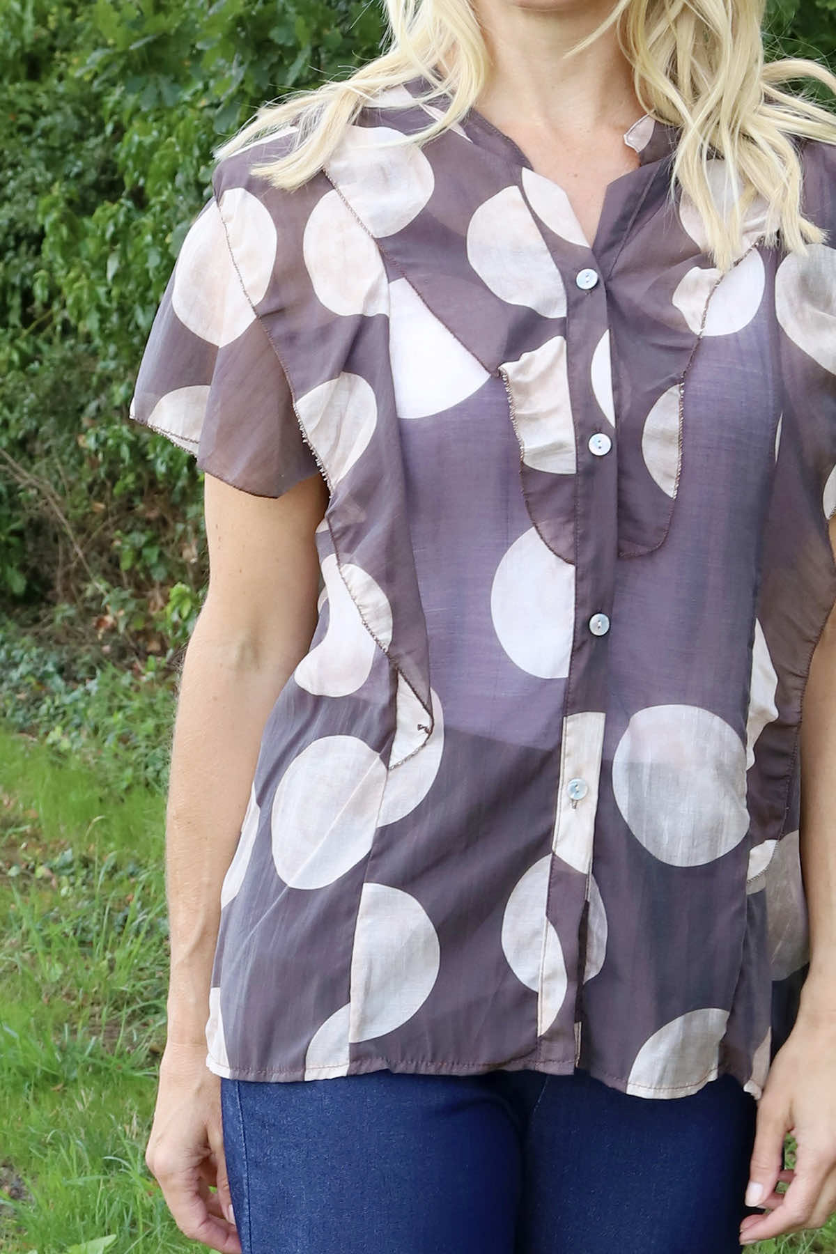 Skye Spot Print Frill Shirt Cocoa