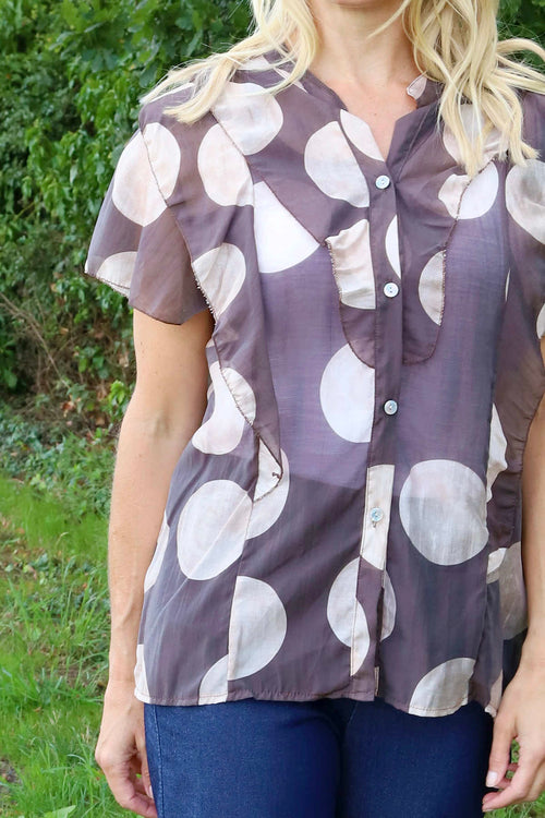 Skye Spot Print Frill Shirt Cocoa - Image 3