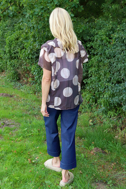 Skye Spot Print Frill Shirt Cocoa - Image 4