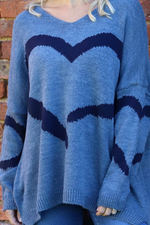 Roxanna Heart Knitted Jumper Blue - Image 3
